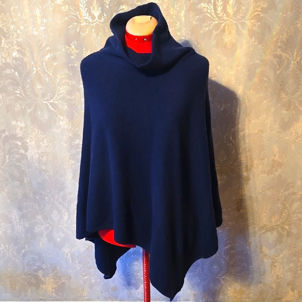 Wool And Cashmere Navy Blue Women's Sweater Poncho